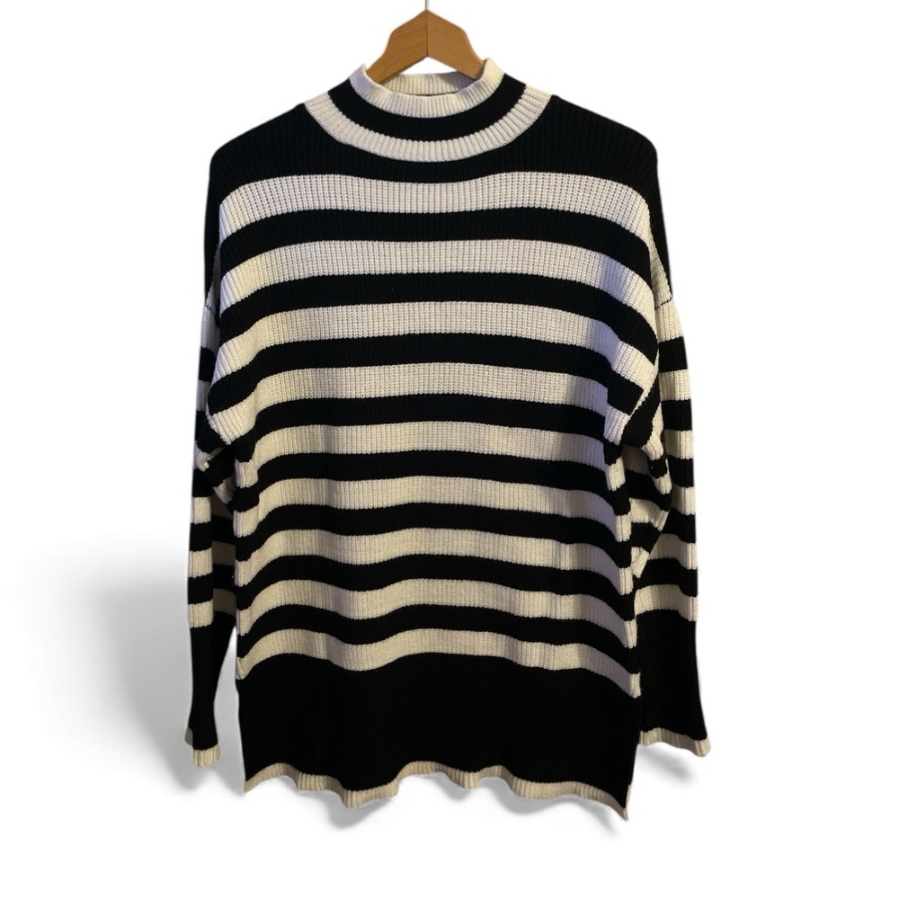 H2- Philosophy Black & White Striped Turtleneck Sweater